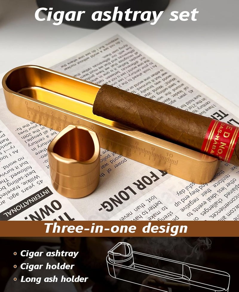 eddyrise Luxury Metal Cigar Holder, Vertical Long Ash Holder & Horizontal Rest, Fits 36-58 Ring Gauge, Essential Cigar Holder Crafted for Steady Balance and Unwavering Hold, Compact & Elegant Design (Holder set) - Image 2
